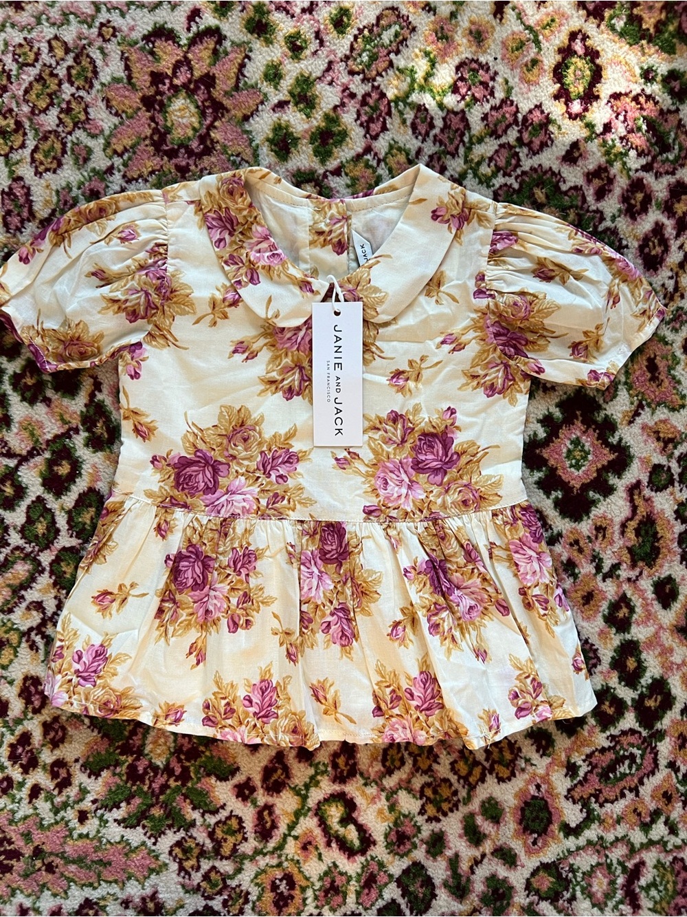 Size 18-24 Months Janie and Jack Cream Floral Peter Pan Collar Dress